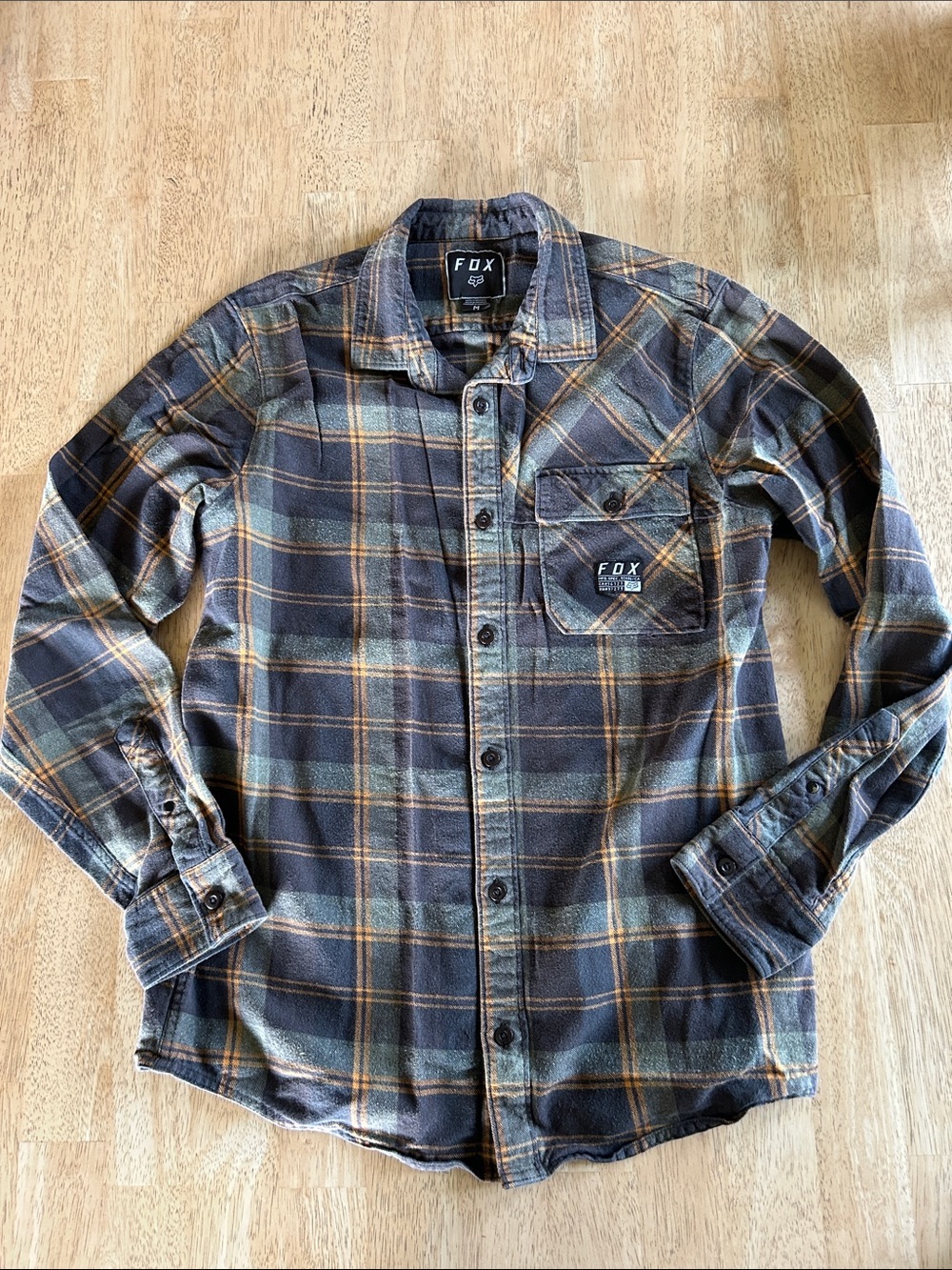 Fox Men's Olive Orange and Brown Plaid Button-Down Shirt